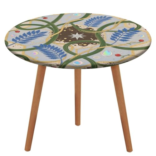 KOAYUBFC Tischdecke, rund, wasserdicht, elastischer Rand, Rankengeometrie, wasserdichtes Oxford-Gewebe, 100–130 cm von KOAYUBFC