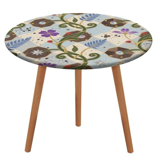 KOAYUBFC Tischdecke, rund, wasserdicht, elastischer Rand, Rankengeometrie, wasserdichtes Oxford-Gewebe, 100–130 cm von KOAYUBFC