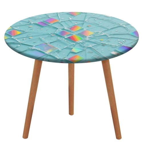 KOAYUBFC Tischdecke, rund, wasserdicht, elastischer Rand, Regenbogen-Glas-Tischdecke, wasserdichtes Oxford-Gewebe, 100–130 cm von KOAYUBFC