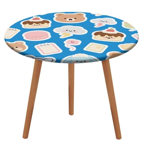 KOAYUBFC Tischdecke, rund, wasserdicht, elastischer Rand, Tierkuchen, Festival, Tischdecke, wasserdichtes Oxford-Gewebe, 100–130 cm von KOAYUBFC