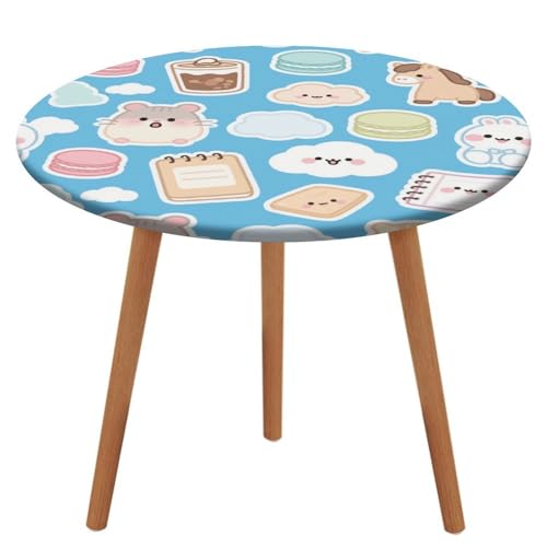 KOAYUBFC Tischdecke, rund, wasserdicht, elastischer Rand, blaue Hamster-Macaron-Tischdecke, wasserdichtes Oxford-Gewebe, 100–130 cm von KOAYUBFC