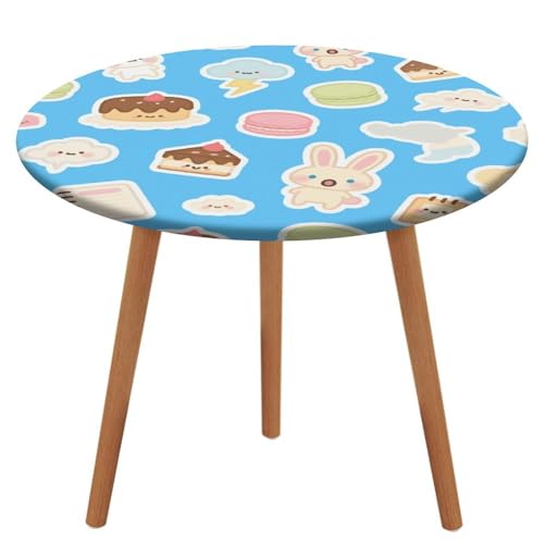 KOAYUBFC Tischdecke, rund, wasserdicht, elastischer Rand, blauer Hase, Kuchentischdecke, wasserdichtes Oxford-Gewebe, 100–130 cm von KOAYUBFC