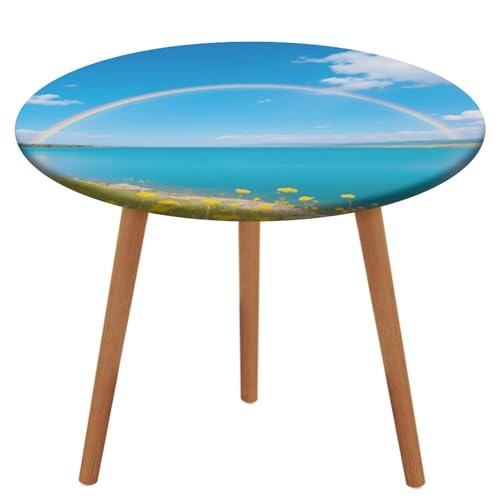 KOAYUBFC Tischdecke, rund, wasserdicht, elastischer Rand, blauer See-Regenbogen-Tischdecke, wasserdichtes Oxford-Gewebe, 100–130 cm von KOAYUBFC
