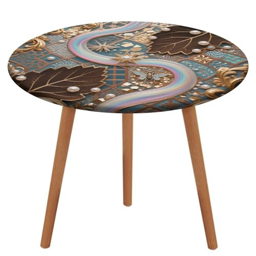KOAYUBFC Tischdecke, rund, wasserdicht, elastischer Rand, geometrisches Emaille-Muster, Tischdecke, wasserdichtes Oxford-Gewebe, 100–130 cm von KOAYUBFC