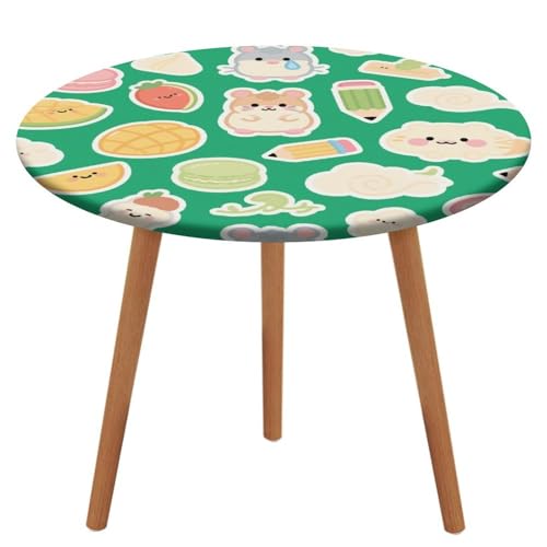KOAYUBFC Tischdecke, rund, wasserdicht, elastischer Rand, grüne Hamster-Frucht-Tischdecke, wasserdichtes Oxford-Gewebe, 100–130 cm von KOAYUBFC