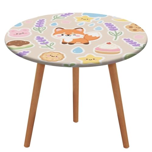 KOAYUBFC Tischdecke, rund, wasserdicht, elastischer Rand, kleiner Fuchs, Lavendel-Tischdecke, wasserdichtes Oxford-Gewebe, 100–130 cm von KOAYUBFC