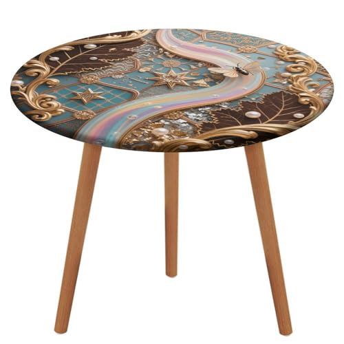 KOAYUBFC Tischdecke, rund, wasserdicht, elastischer Rand, lockiges Gras- und Insektenmuster, wasserdicht, Oxford-Stoff, 100–130 cm von KOAYUBFC
