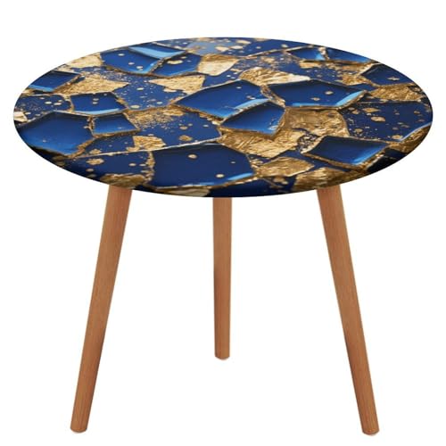 KOAYUBFC Tischdecke, rund, wasserdicht, elastischer Rand, rissige Lapislazuli-Blätter, wasserdichtes Oxford-Gewebe, 100–130 cm von KOAYUBFC