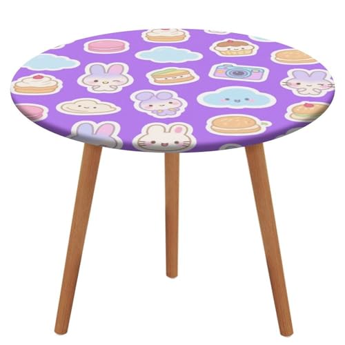 KOAYUBFC Tischdecke, rund, wasserdicht, elastischer Rand, violetter Hasenkuchen-Tischdecke, wasserdichtes Oxford-Gewebe, 100–130 cm von KOAYUBFC