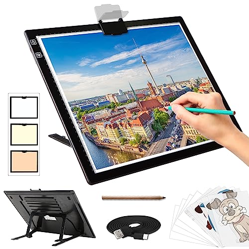 Diamond Painting Leuchttisch A3 - Tragbares Batteriebetriebene Light Pad, Wiederaufladbare Leuchtplatte mit Ständer, 3 Farben 6 Helligkeitsstufen LED Lichtpad für Diamond Painting Zubehör Abpausen Diamond Painting Leuchttisch A3 - Tragbares Batteriebetriebene Light Pad, Wiederaufladbare Leuchtplatte mit Ständer, 3 Farben 6 Helligkeitsstufen LED Lichtpad für Diamond Painting Zubehör Abpausen von KOBAIBAN