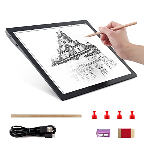 Diamond Painting Zubehör Leuchttisch A4 - Wiederaufladbare Light Pad, Tragbares Batteriebetriebene Leuchtplatte, Stufenlos Dimmbar 6 Helligkeitsstufen LED Lichtpad für Diamond Painting Zeichnen von KOBAIBAN