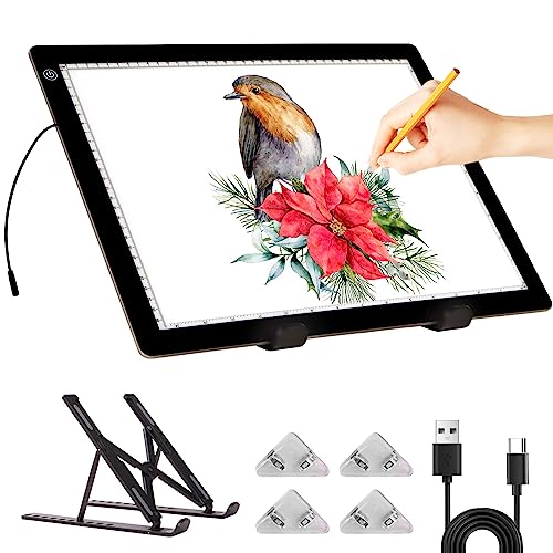 Leuchttisch A3 - Diamond Painting Leuchttisch mit Ständer, stufenlos dimmbare 3 Stufen Helligkeit Leuchtplatte Ultra-Thin LED Light Pad für Diamond Painting Tracing Sketching von KOBAIBAN