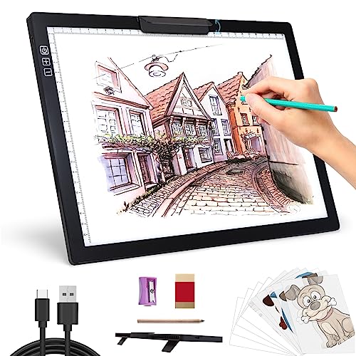 Leuchttisch A4 Light Pad - Diamond Painting Zubehör Leuchtplatte, Tragbares Wiederaufladbare Batteriebetriebene Lichtpad mit Clip, Stufenlos Dimmbar 6 Helligkeitsstufen Leuchttisch für Zeichnen von KOBAIBAN