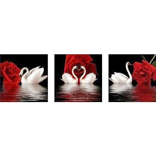 5D Diamant Painting Set, 3 Stück Diamond Painting Bilder,DIY Diamant Malerei Kinder Erwachsene Full Diamond Painting nach Zahlen Diamond Art Kit für Home Wall Décor Schwanenrote Rose Round 45x135cm 5D Diamant Painting Set, 3 Stück Diamond Painting Bilder,DIY Diamant Malerei Kinder Erwachsene Full Diamond Painting nach Zahlen Diamond Art Kit für Home Wall Décor Schwanenrote Rose Round 45x135cm von KOBONA