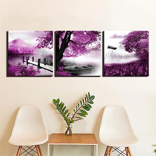 5D Diamant Painting Set, 3 Stück Diamond Painting Bilder,DIY Diamant Malerei Kinder Erwachsene Full Drill Diamond Painting nach Zahlen Diamond Art Kits für Home Wall Décor Lila Baumboot Round 40x120cm 5D Diamant Painting Set, 3 Stück Diamond Painting Bilder,DIY Diamant Malerei Kinder Erwachsene Full Drill Diamond Painting nach Zahlen Diamond Art Kits für Home Wall Décor Lila Baumboot Round 40x120cm von KOBONA