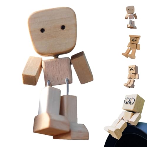 Schüttelnde Holzmann-Figur: Shaking Wooden Man Charmante Kleine Holzfigur Handgefertigte Wackelnde Füßen Holzpuppe Armaturenbrett Dekoration Schüttelnde Holzmann Figur von KOBONA