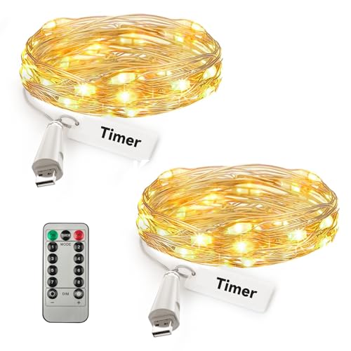 KOBWA USB LED Feenlichter mit Timer, 8 Modi LED Sternenlichter Kupferdraht Funkenlichter für Schlafzimmer Hochzeit Weihnachten Innen Außen Dekoration 2M/5M/10M von KOBWA