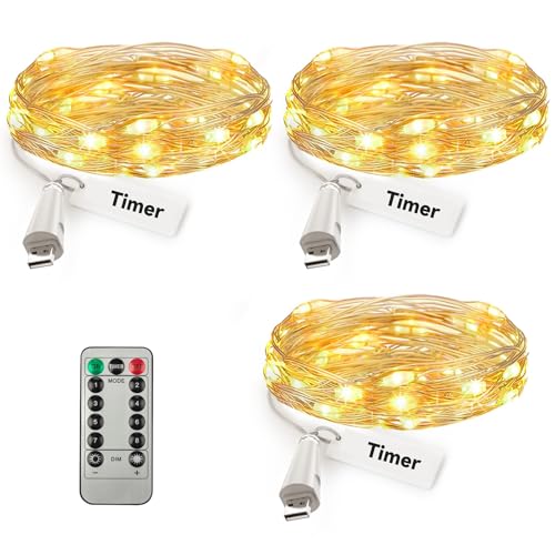 KOBWA USB LED Feenlichter mit Timer, 8 Modi LED Sternenlichter Kupferdraht Funkenlichter für Schlafzimmer Hochzeit Weihnachten Innen Außen Dekoration 2M/5M/10M von KOBWA