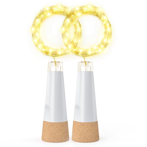 KOBWA Weinflaschenlichter mit Korken, USB Wiederaufladbare Kleine LED Lichterkette für Flaschen 2024 Upgraded DIY Flaschenlicht für Party Weihnachtsdekorationen von KOBWA