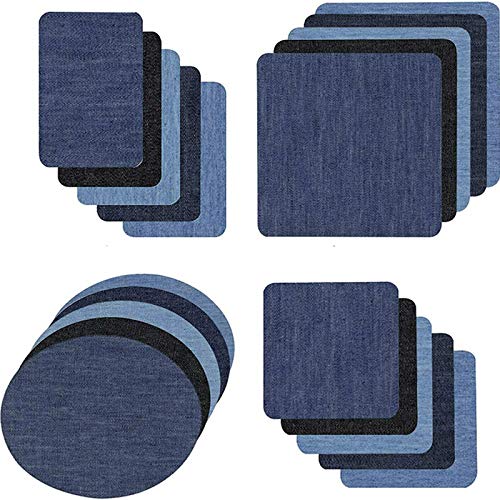 KOCAN 20-teilige Aufbügel-Aufnäher Jean-Aufnäher Denim-Stoff-Aufnäher No-Sew-Ausbesserungsstoff Knie-Hosen-Aufnäher 4 Größen für Kinder Frauen Männer Jeans & Bekleidungsreparatur von KOCAN