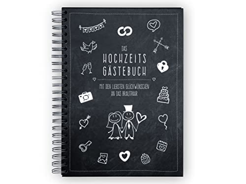 KOCHDIALOG A4 Gästebuch Hochzeit –modern-Doodle-Art-Design– Fotobuch zur Hochzeit mit dicken schwarzen Seiten, stabiles Hardcover Hochzeitsgästebuch Hochzeitsbuch Hochzeitsfotobuch mit 35 Blatt von KOCHDIALOG
