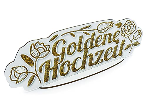 Tischdekoration Tafeldekoration Goldene 50. Hochzeit Tischaufsteller recycelbar,stabil 3mm dick,3D-Effekt (2 Varianten) (Goldene Hochzeit 1 er) von KOCHDIALOG