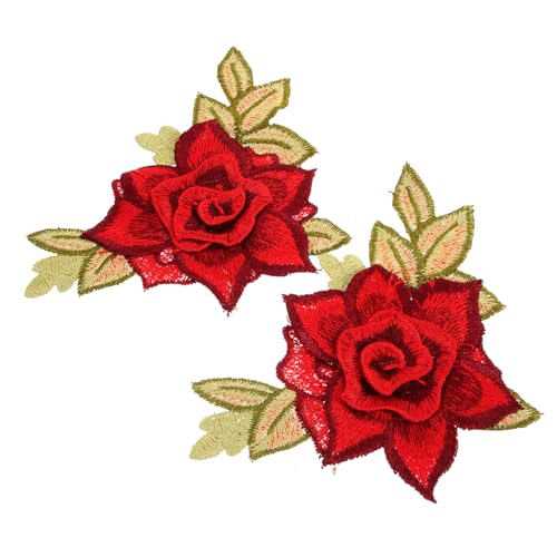 KOCKSHION 1 Paar Blumenstickerei Aufnäher Dekorative Applikationen für Kleidung Selbstklebende Stoffflicken DIY Zubehör für Taschen Hüte und Schuhe Rot von KOCKSHION