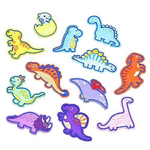 KOCKSHION 1 Satz Dinosaurier Stoffpatches Lustige Diy Applikationen Für Kinderbekleidung Gestickte Aufnäher Zum Aufbügeln Für Jeans Jacken Und Mehr 12 Stück von KOCKSHION