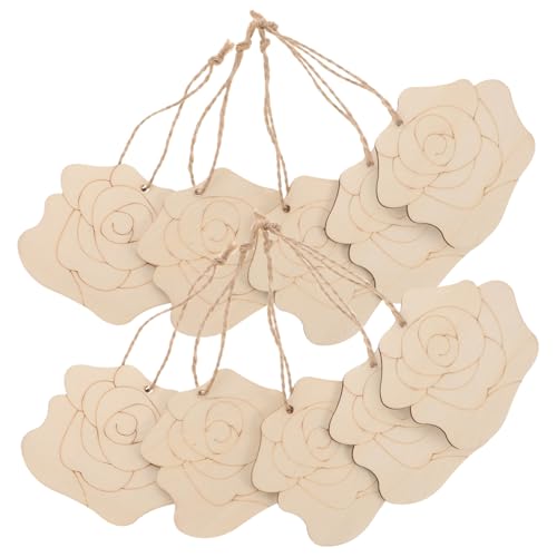 KOCKSHION 1 Satz Holz Anhänger Blumen Handwerk Holzblumenausschnitte zum Basteln Holzschmuck zum Bemalen Holzhandwerk zum Bemalen hängende Ornamente aus Holz Buchsbaum Beige von KOCKSHION
