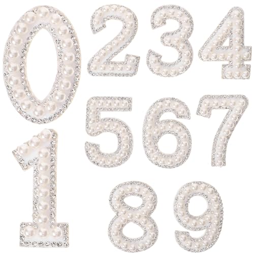 KOCKSHION 1 Satz Rhinestone Nummer Patches zum Aufbügeln für DIY Kleidung Weißes Zahlen Set für Taschen Hüte Kleidung und Mehr von KOCKSHION