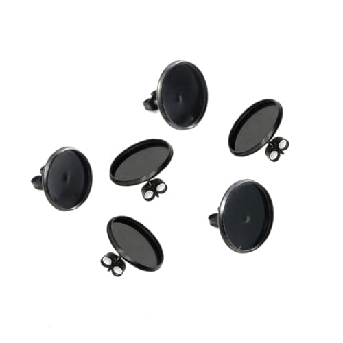 KOCKSHION 10 Stück Schwarze Ohrstecker basen aus Edelstahl Rund DIY Schmuckzubehör mit Ohrstoppern zum Ohrringe Selber Machen und Kreativen Ohrstecker Basteln von KOCKSHION
