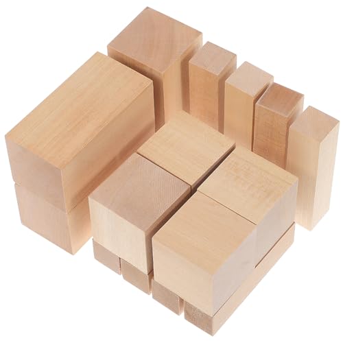 KOCKSHION 15Stücke Unbehandelte Holzblöcke zum Schnitzen und Basteln Rechteckige Bastelwürfel Verschiedenen für Projekte und Heimdekoration von KOCKSHION