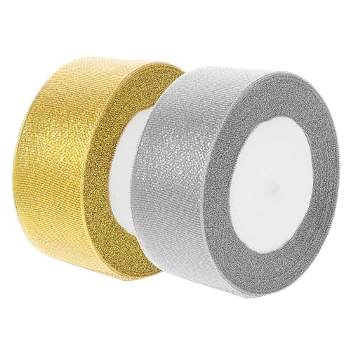 KOCKSHION 2 Rollen Glitzerte silberne Zwiebelbande Hochzeitsband Haarschleifen Band goldenes silbernes Band Stoffband Weihnachtsbaumband aus Seide Kartenband Bogenmacher Bandferien Polyester KOCKSHION 2 Rollen Glitzerte silberne Zwiebelbande Hochzeitsband Haarschleifen Band goldenes silbernes Band Stoffband Weihnachtsbaumband aus Seide Kartenband Bogenmacher Bandferien Polyester von KOCKSHION