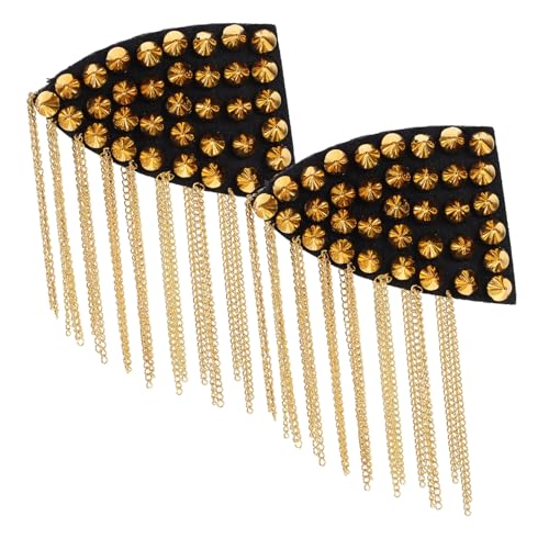 KOCKSHION 2 Stück Quasten Schulterepauletten mit Nieten Stilvolle Goldene Schulterabzeichen für Damen für Kostüme und Modedesigns Chic Tassel Epaulettes für Einen Einzigartigen Look von KOCKSHION