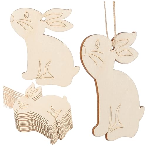 KOCKSHION 20 Stück Hase selber machen Partyzubehör Hasenspielzeug Hasendekor Hasenversorgungen Dekorationen Bausatz Holzanhänger selber machen DIY Handwerk hängende Dekore Osterdeko hölzern von KOCKSHION