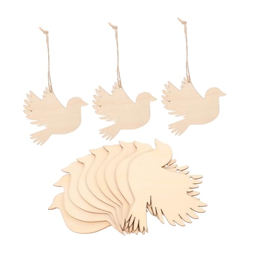 KOCKSHION 20 Stück hölzerne Aufhängung hängend Vogelausschnitte Scheiben gefiedert Stichworte Vogelhandwerk aus Holz Holzausschnitte Taube hölzerne Vögel Mini-Tauben zum Basteln Hanfseil von KOCKSHION