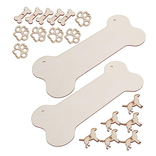 KOCKSHION 20Stücke Holz Hundeknochen DIY Set Teiliges Set Ungeschliffenen Holzplaketten für Bastelarbeiten Einfache Wand und Türdekoration Gestalten von Requisiten von KOCKSHION