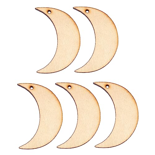 KOCKSHION 20Stücke Holzscheiben Mondform DIY Anhänger Unbehandelte Holzplatten für Bastelprojekte für Dekoration Gravur und Personalisierte von KOCKSHION