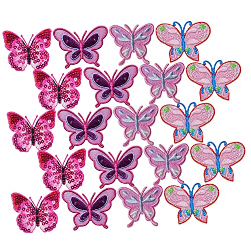 KOCKSHION 20Stücke Teiliges Schmetterling Bügelpatches Bunte Stickerei Applikationen für Kleidung Taschen Hüte und Schuhe zur Verschönerung und Reparatur von KOCKSHION