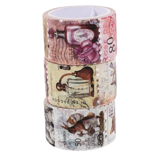 KOCKSHION 3 Rollen Vintage Washi Tape Dekorative Stempel Klebebänder für Scrapbooking Journaling und DIY Projekte Verschiedene Designs für Kreative Bastelideen von KOCKSHION