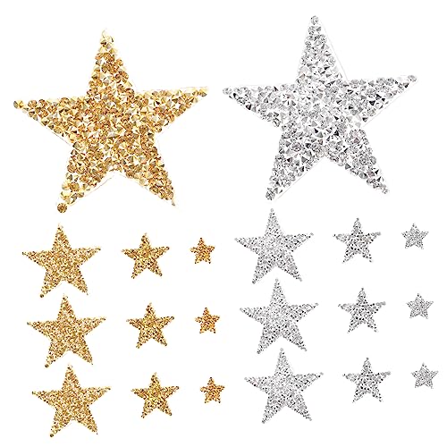 KOCKSHION 30 Stück Glitzer Stern Patches Selbstklebende Flicken für DIY Kleidung Hüte Taschen in Silber und Gold zum Aufbügeln oder Annähen von KOCKSHION