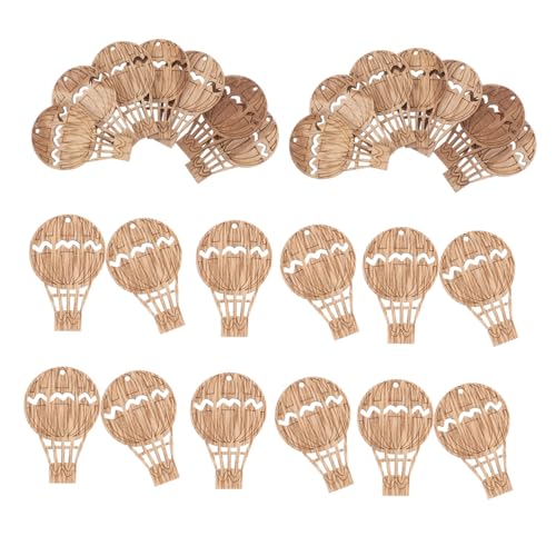 KOCKSHION 30Stücke DIY Holzscheiben Heißluftballon Förmige Holzornamente Handgefertigte Holzstücke für Bastelprojekte Dekoration für Partys und Heimdekoration von KOCKSHION