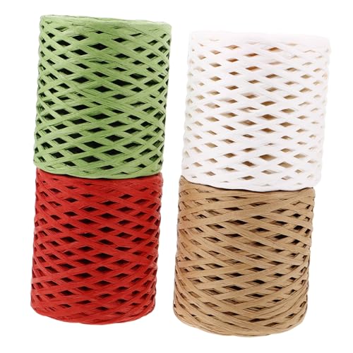 KOCKSHION 4 Rollen Raffia Papier Seil Bastelband für Geschenkverpackungen DIY Projekte Blumensträuße und Hüte Dekoratives Raffia Garn für Kreative Bastelarbeiten und von KOCKSHION