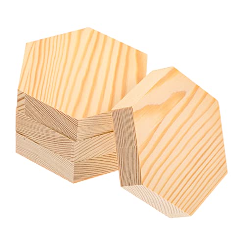 KOCKSHION 4 Stück Sechseck Holzscheiben für DIY Unbehandelte Langlebige Holzplättchen Kiefer zum Basteln Verzieren und Malen Breit von KOCKSHION