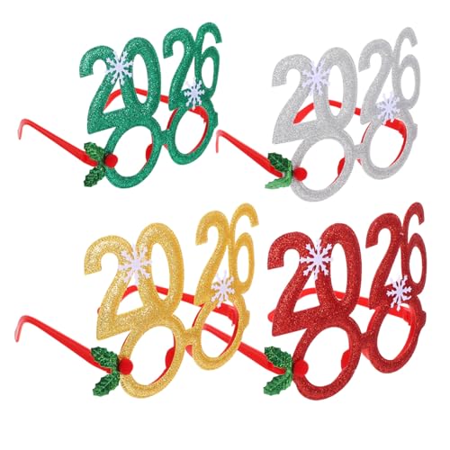 KOCKSHION 4 Stück Teiliges Glitzerbrillen Leichtes Komfortables Silvester Party Accessoire aus Vliesstoff ohne Gläser Festliches Design in Silber Rot Grün Gold für Neujahrsfeiern und von KOCKSHION