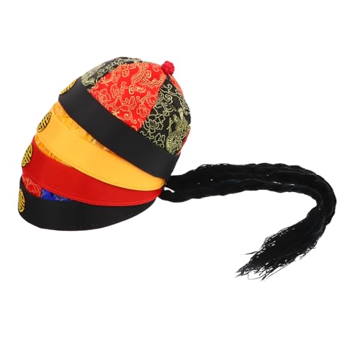 KOCKSHION 4 Stück Vintage Stoffkostüm Hüte mit Zöpfen Retro Chinesischer Qing Epoche Stil Kostüm Kaiser Hut für Monate Weiche Materialien Dekorative Theater und Maskerade Accessoires von KOCKSHION