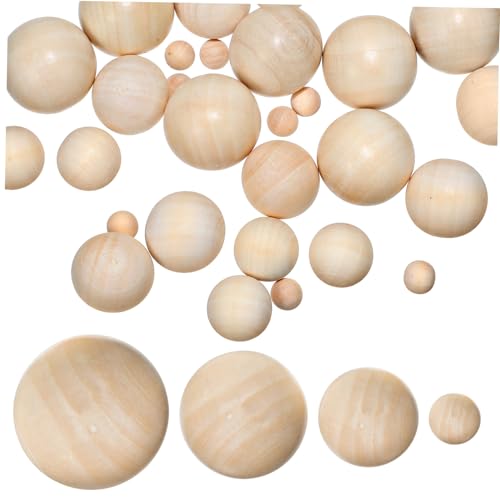 KOCKSHION 40 Stück Holz Bastelkugeln Runde Holzkugeln Unbehandelt Natur Holzperlen ohne Bohrung für DIY Schmuck Bastelprojekte und Dekoration von KOCKSHION