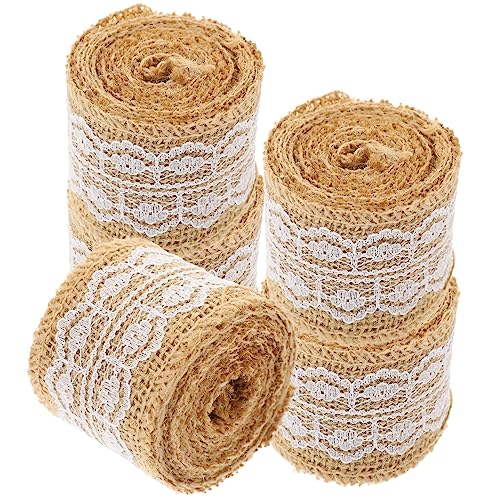 KOCKSHION 5 Rollen Juteband mit Spitze Stücks Robust und Verschleißfest für DIY Bastelprojekte Hochzeitsdekoration und Vielseitig Einsetzbar für Festlichkeiten und Kreative Ideen von KOCKSHION