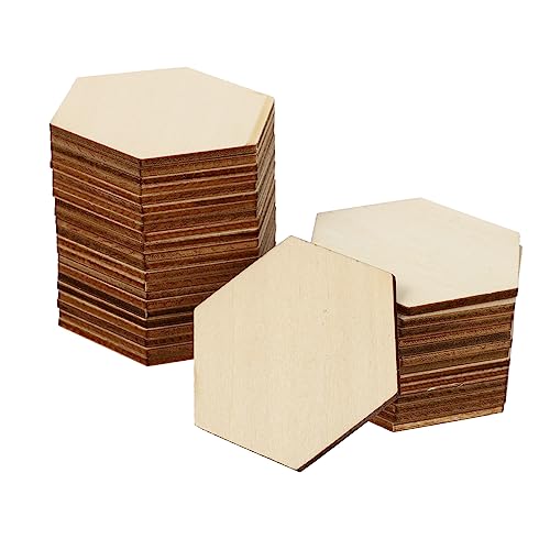 KOCKSHION 50 Stück Sechseckige Holzstücke Hochwertigem Holz für DIY Bastelprojekte Dekorationen für Hochzeiten Geburtstage und Weihnachten Glatte Oberfläche für Gestalten von KOCKSHION