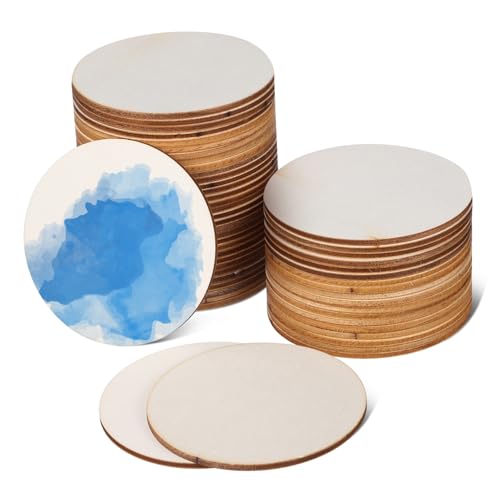 KOCKSHION 50 Stück Unvollendete Holzscheiben Paulownia Runde Holzplatten für Basteln Malen Gravieren und Verzieren Naturholz für Diy Projekte und Untersetzer von KOCKSHION